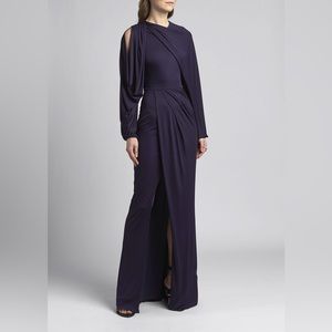 NWT - Alexander McQueen Jersey Draped Long-Sleeve Slit Gown - Amethyst